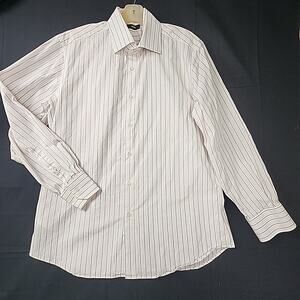 Hugo Boss Red/White Stripes Long Sleeve Button Up Mens Size 34/35,16.5 See Pics